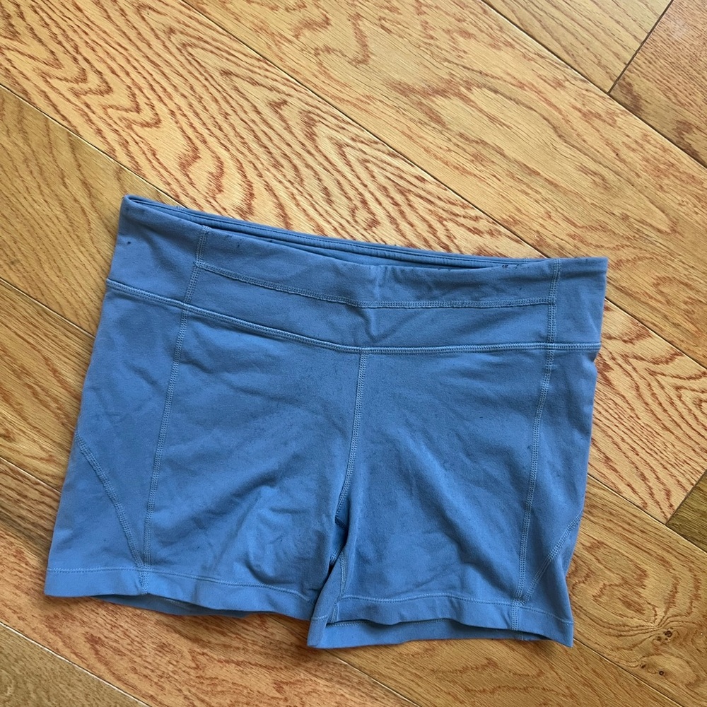 Athleta high rise stretch shorts blue gray size large athletic workout active